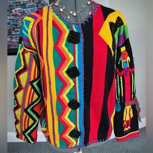 Michael Simon M L Indian Mexican Blanket Sweater Cardigan Colorful Mother’s Day
